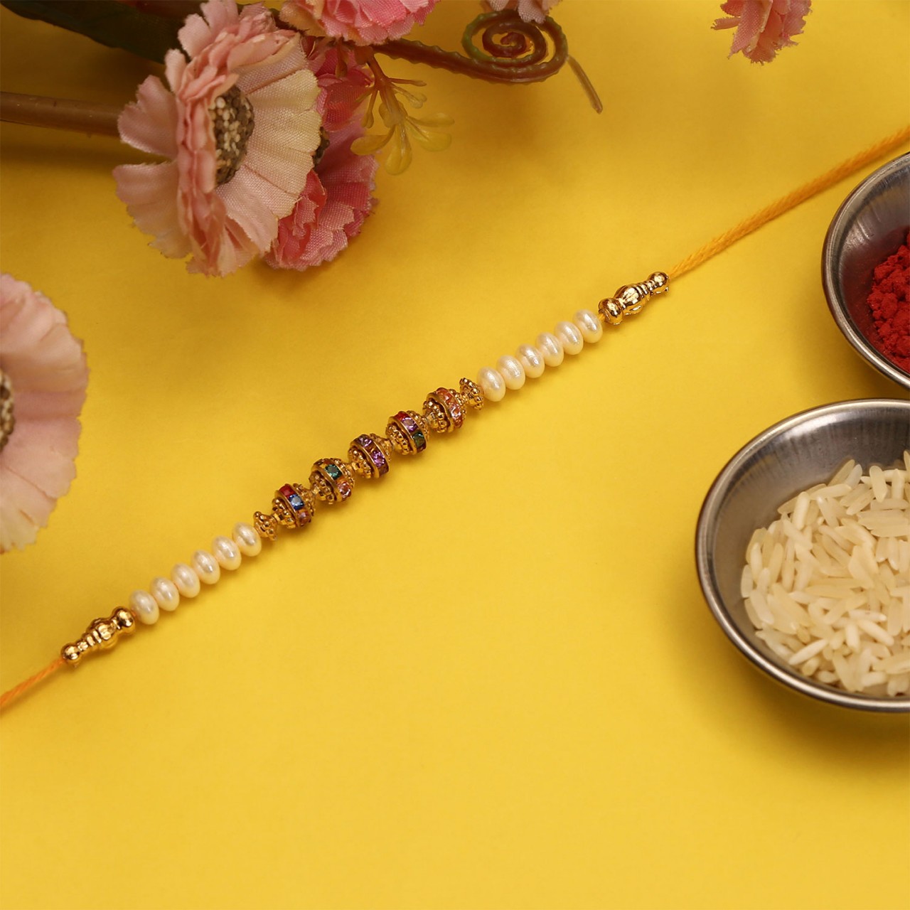 Colorful Stone With Pearls Rakhi Combo