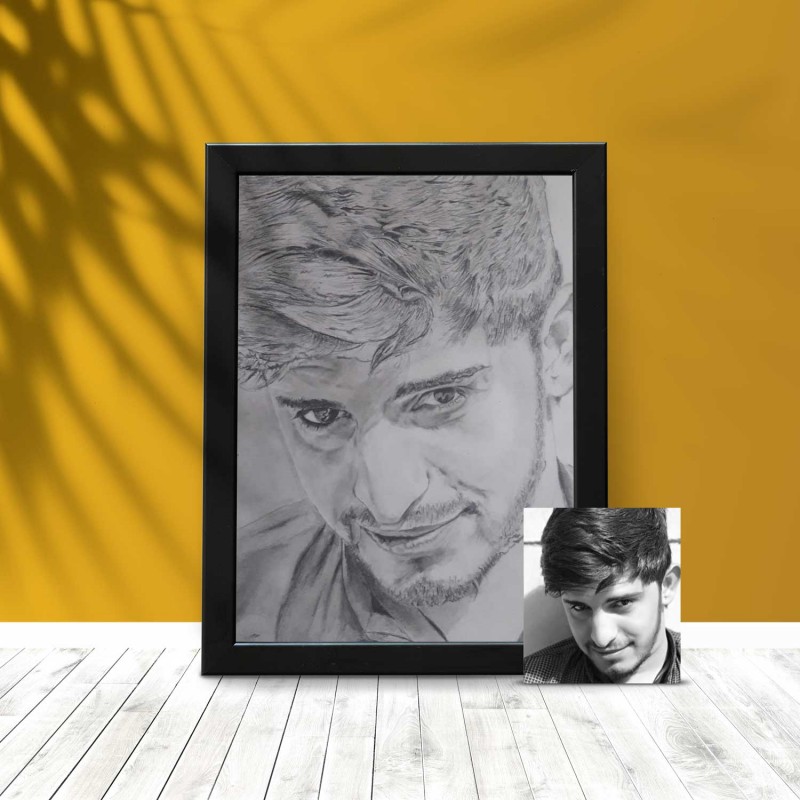 Personalized Handmade Photo Pencil Sketch With Frame