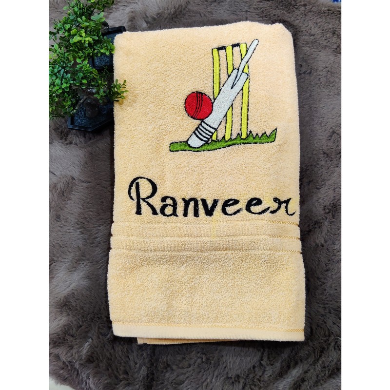 Personalized Cricket Themed With Name Cotton Towel