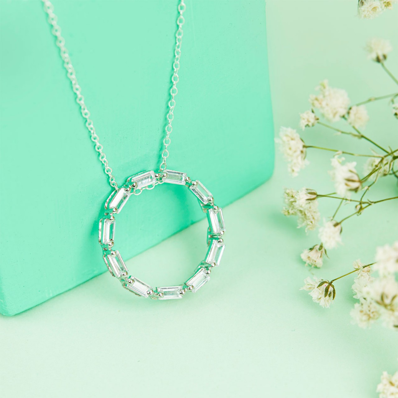 Lily Silver Circle Baguette Pendant