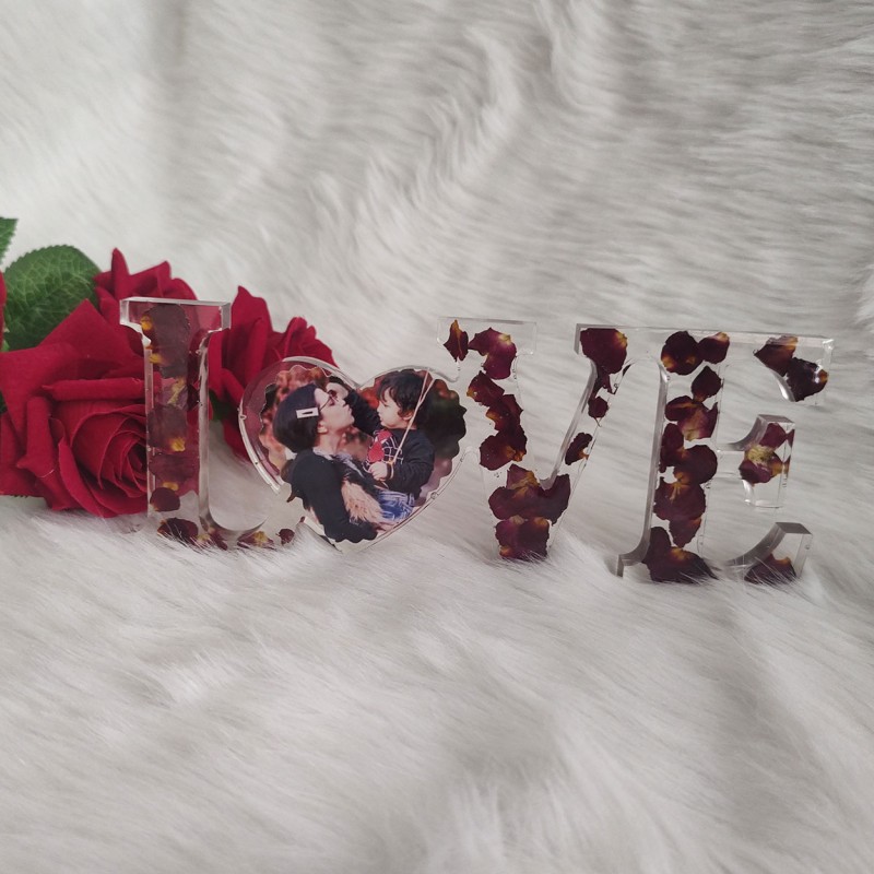 Personalized Love With Rose Petals Resin Frame