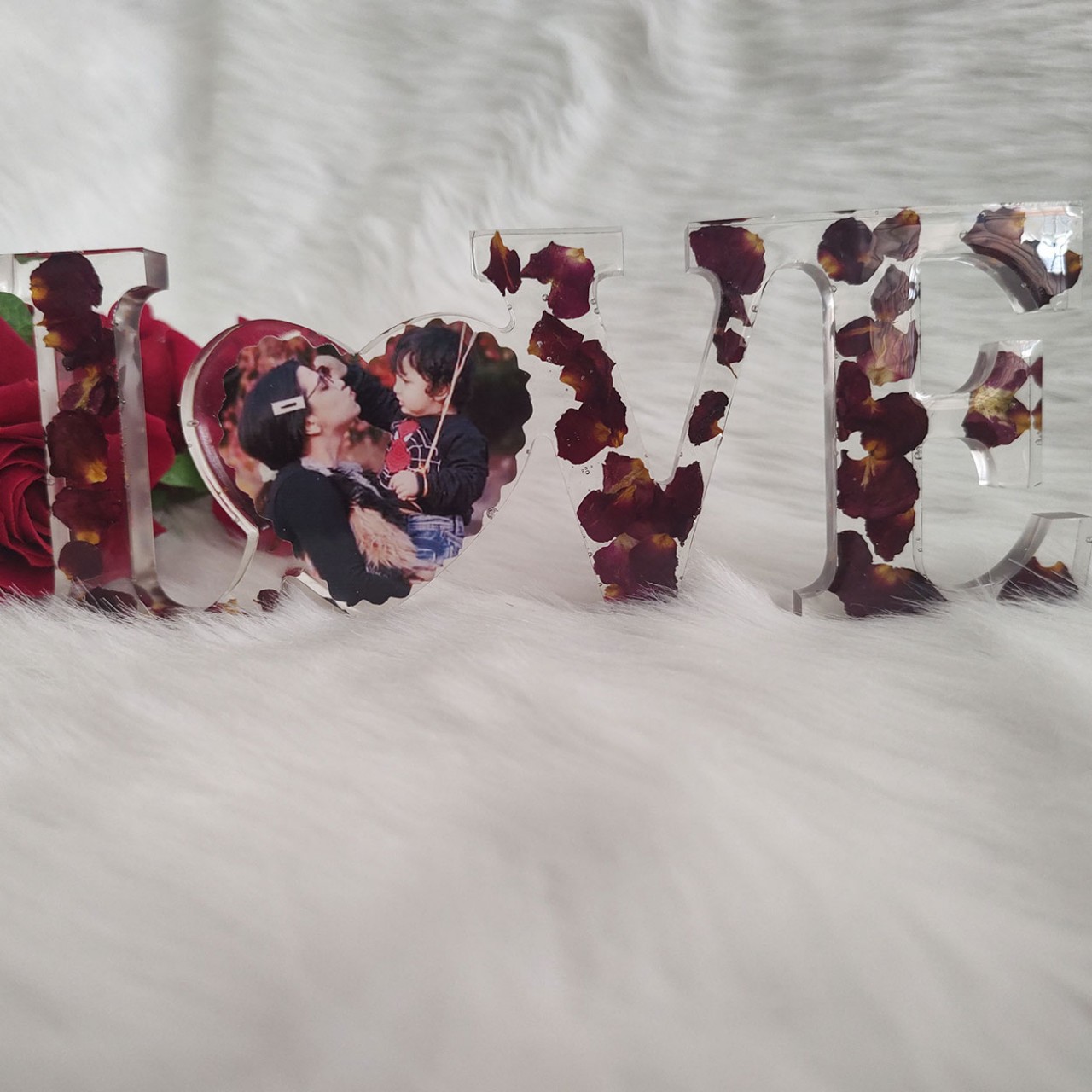 Personalized Love With Rose Petals Resin Frame