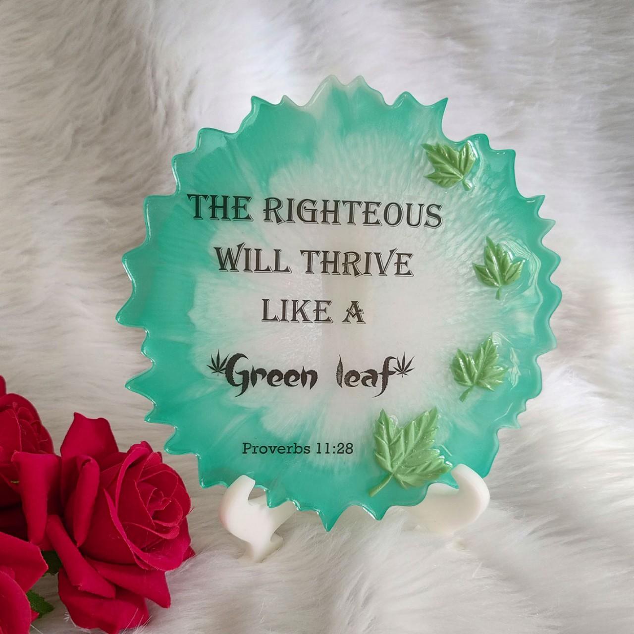 Righteous Will Thrive Like Green Leaf Frame With Stand