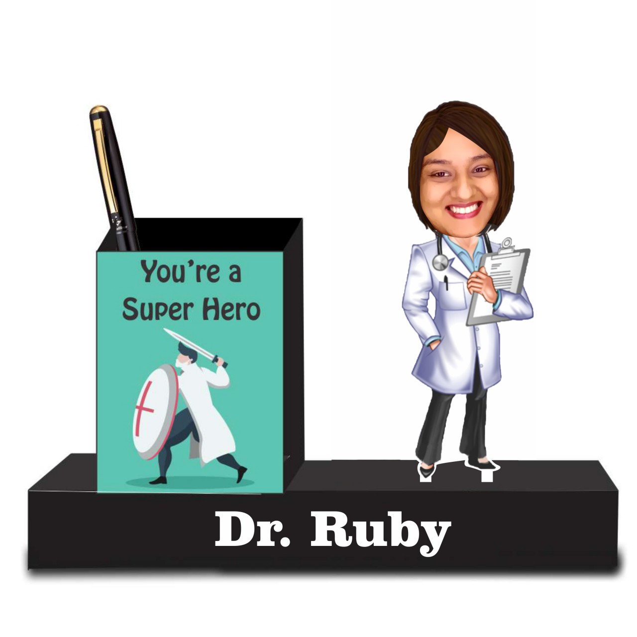 Personalized Female Doctor Caricature With Pen Stand