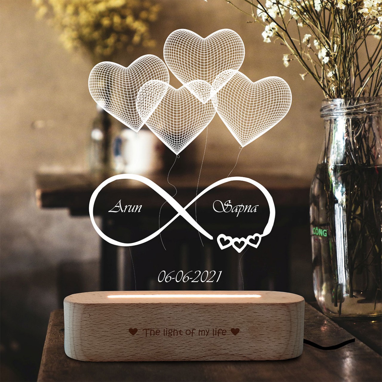 Personalized LED Heart Lamp With Names