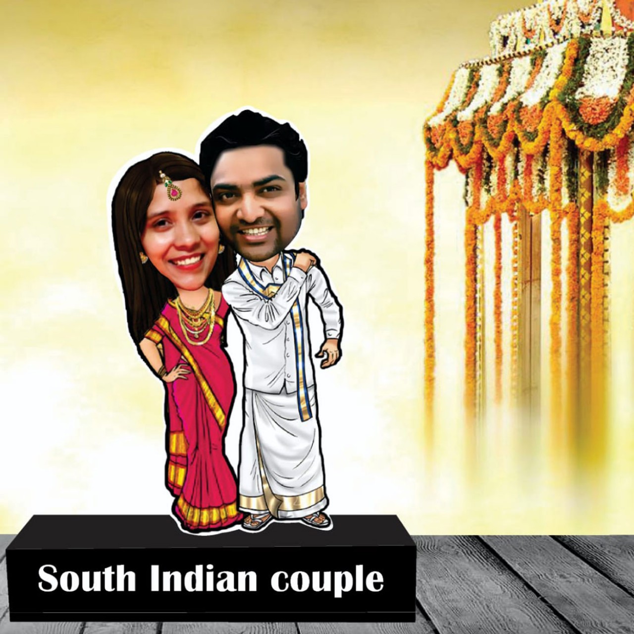 Personalized South Indian Couple Caricature