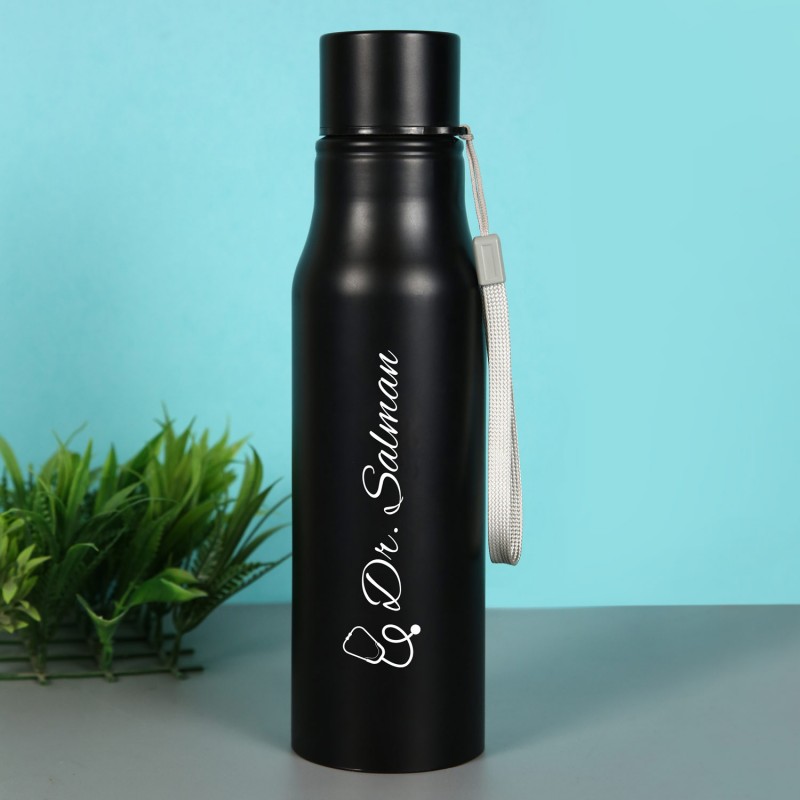 Personalized Black Water Bottle For Doctors