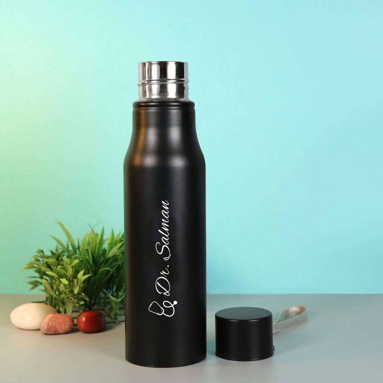 Personalized Black Water Bottle For Doctors