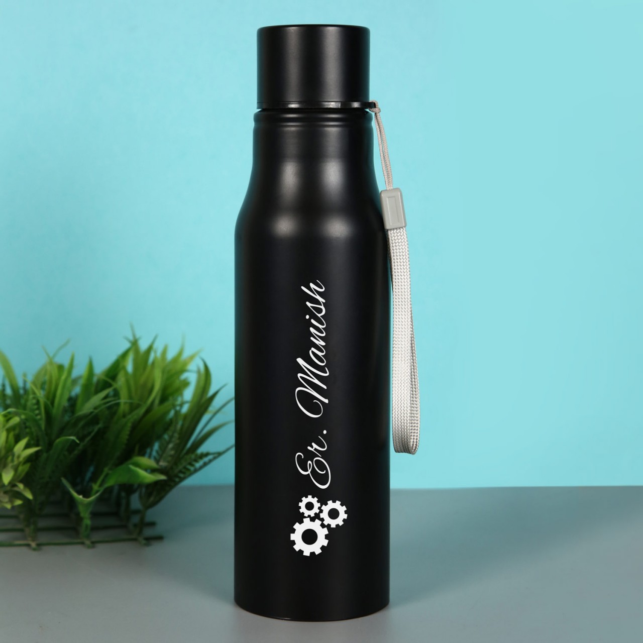 Personalized Black Water Bottle For Engineers