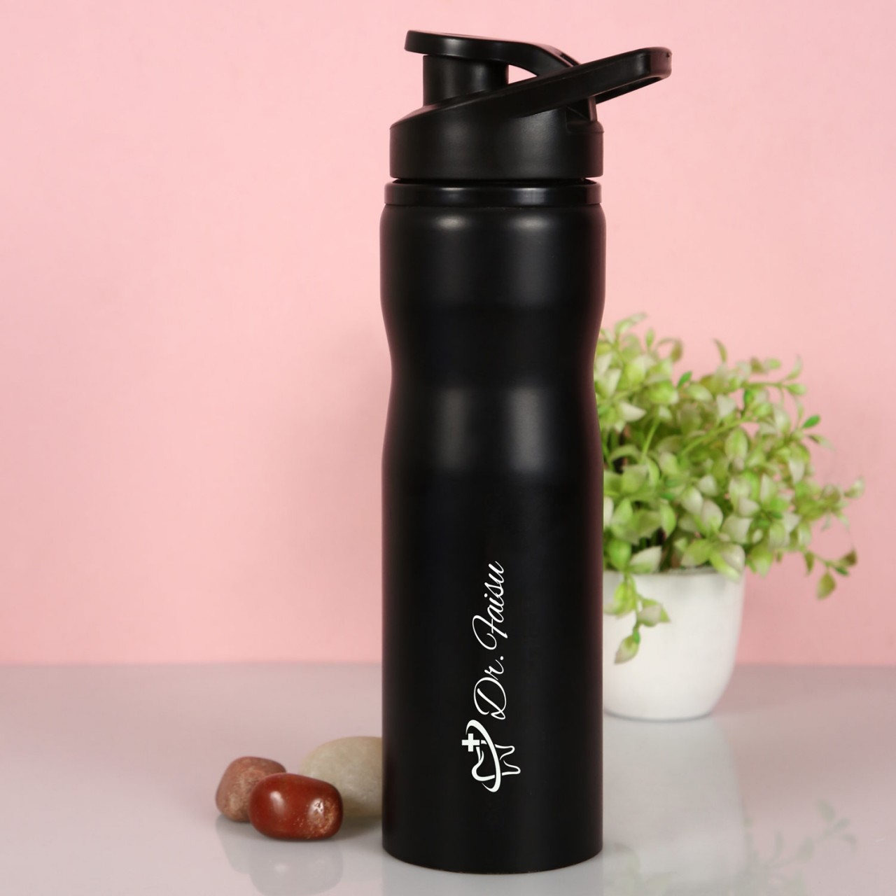 Personalized Black Sipper Water Bottle For Dentists