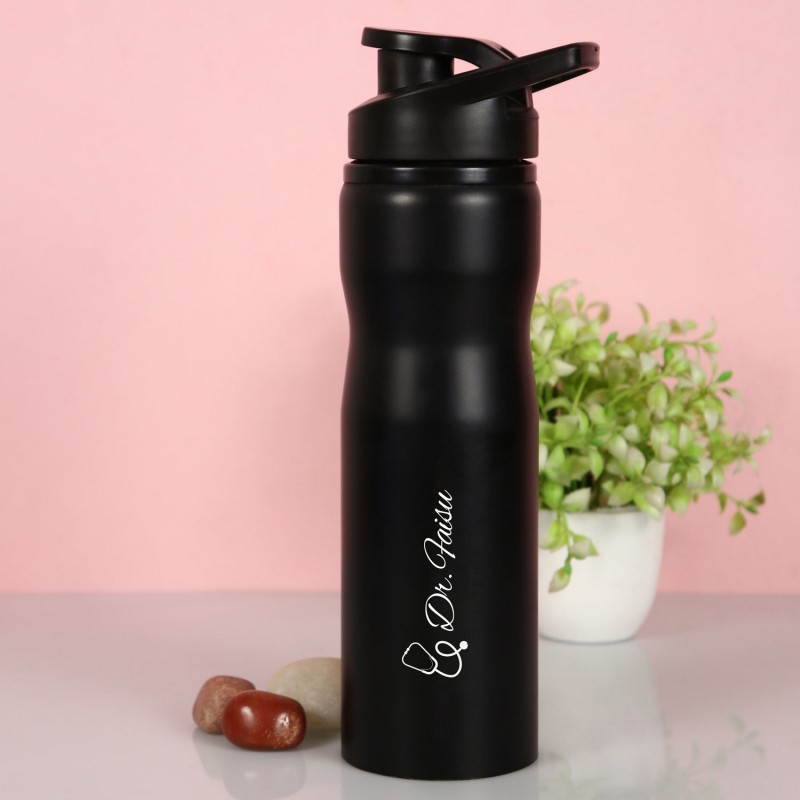 Personalized Black Sipper Water Bottle For Doctors