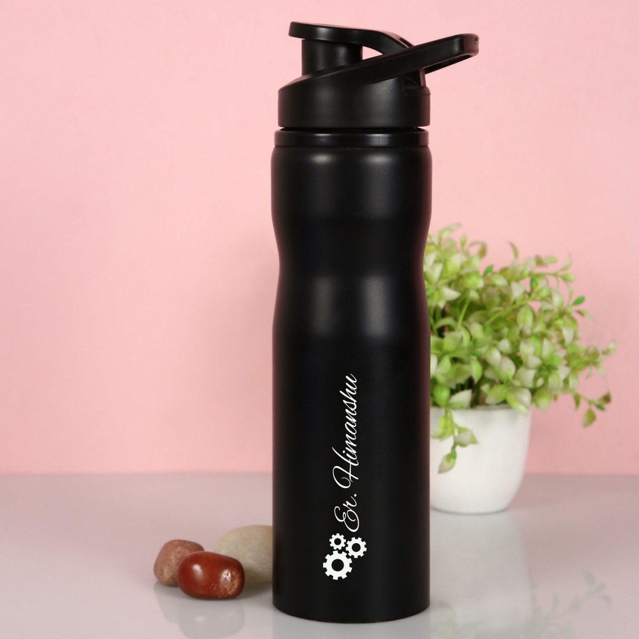 Personalized Black Sipper Water Bottle For Engineers