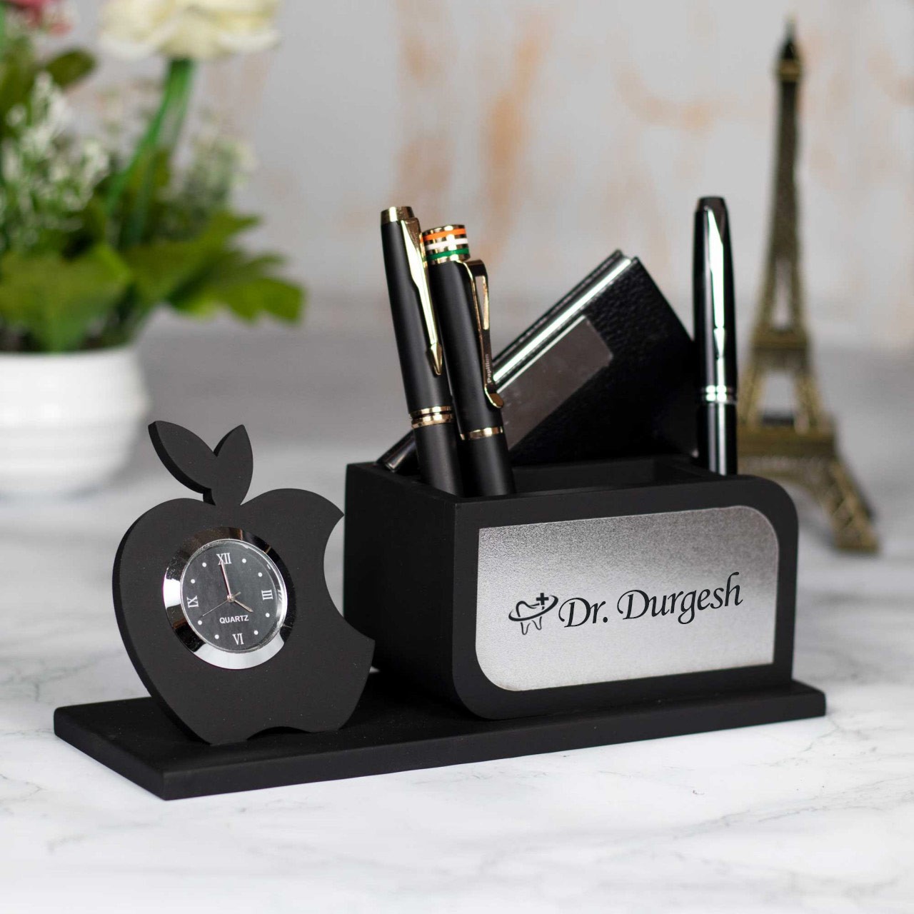 Personalized Apple Table Stand Clock For Dentists