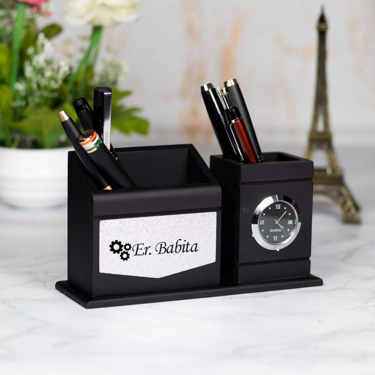 Personalized Pen Holder With Clock For Engineers