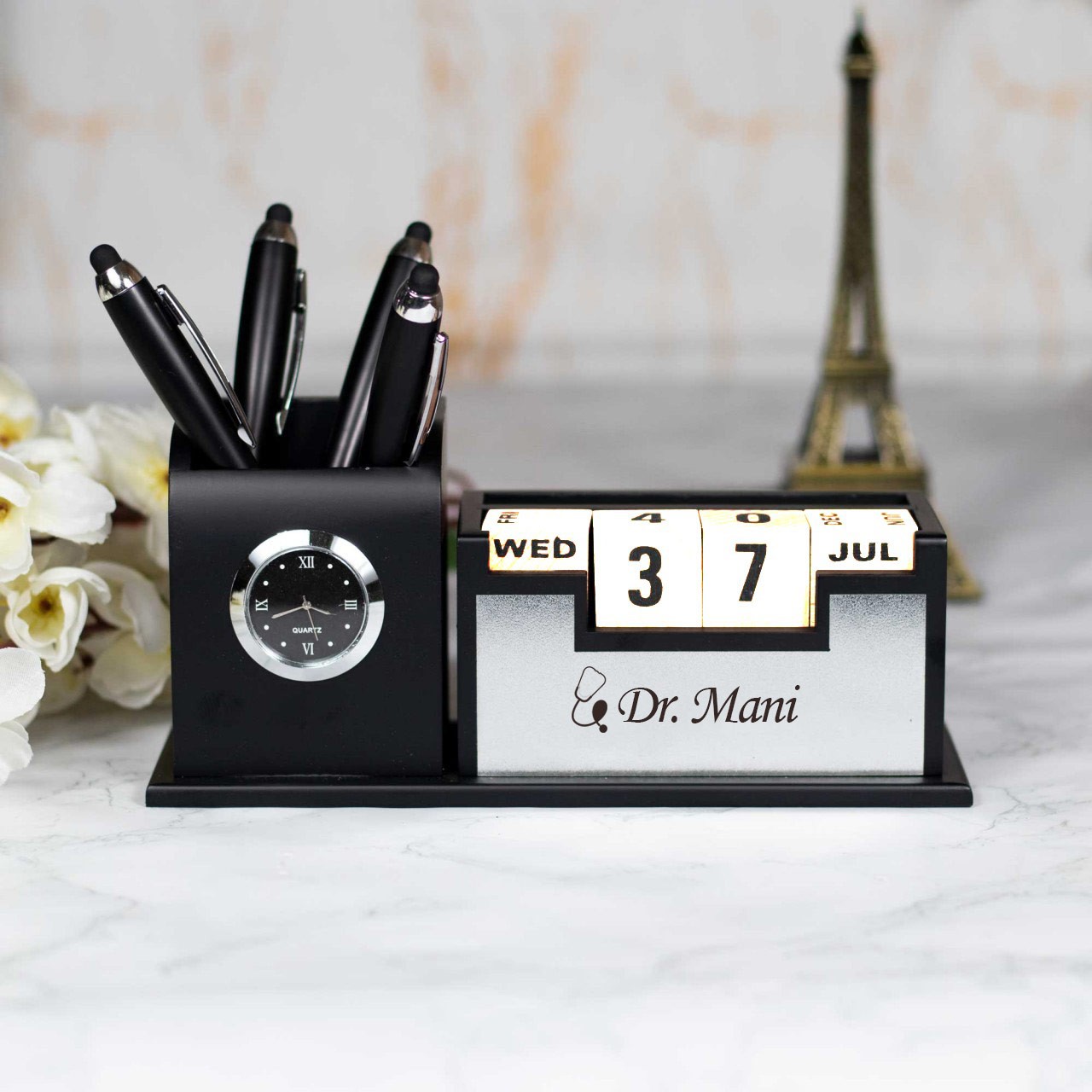 Personalized Table Stand With Calendar & Clock For Doctors