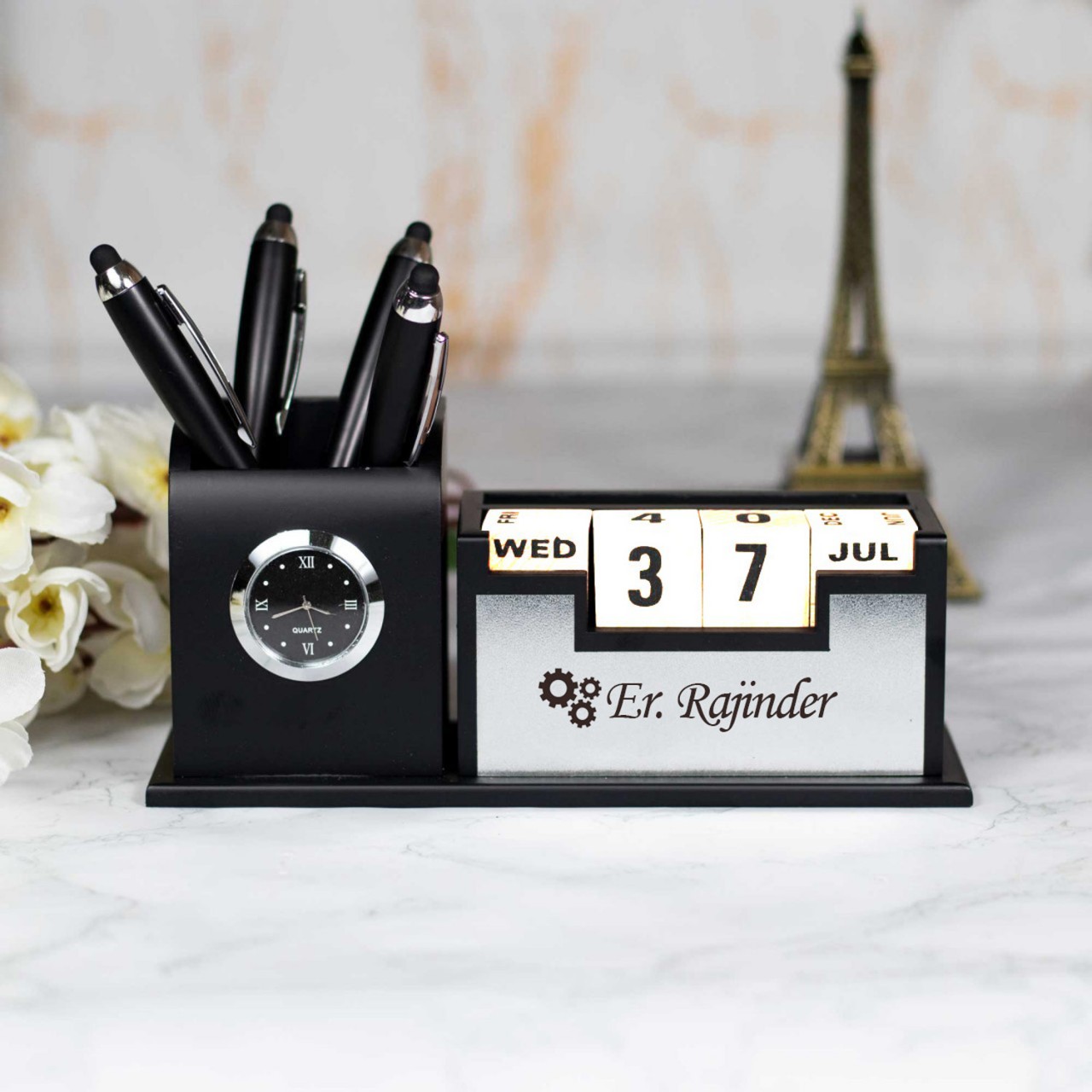 Personalized Table Stand With Calendar & Clock For Engineers