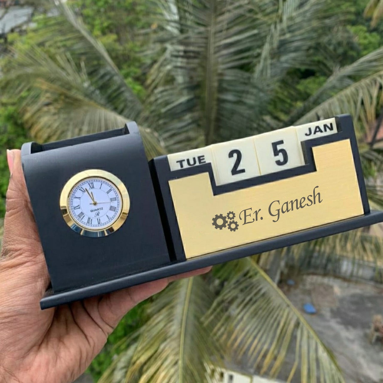 Personalized Table Stand With Calendar & Clock For Engineers