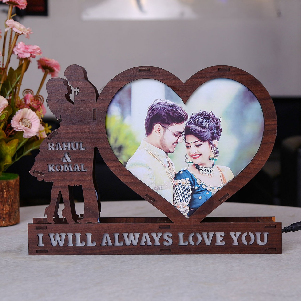Personalized Heart Shaped Wooden LED Frame