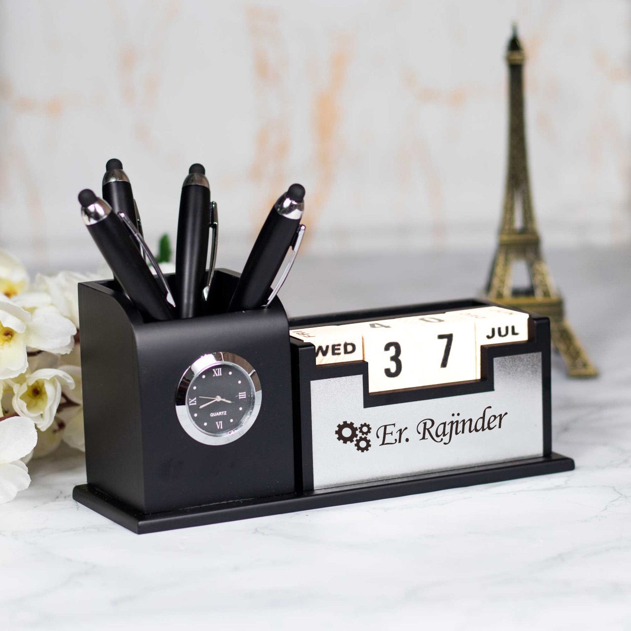 Personalized Table Stand With Calendar & Clock