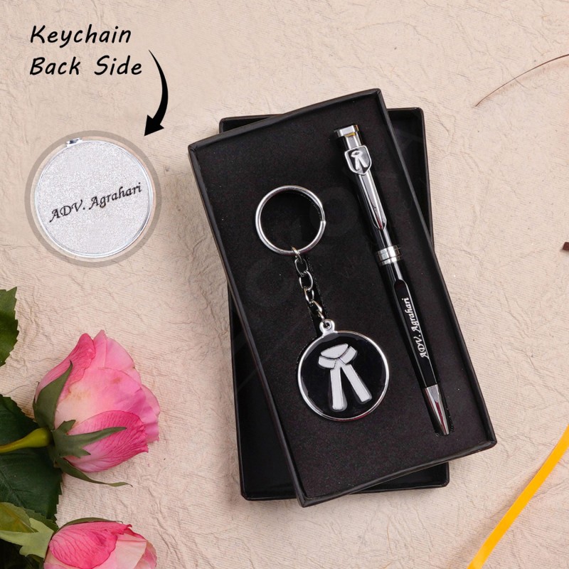 Personalized Metallic Key Chain And Pen Gift Set