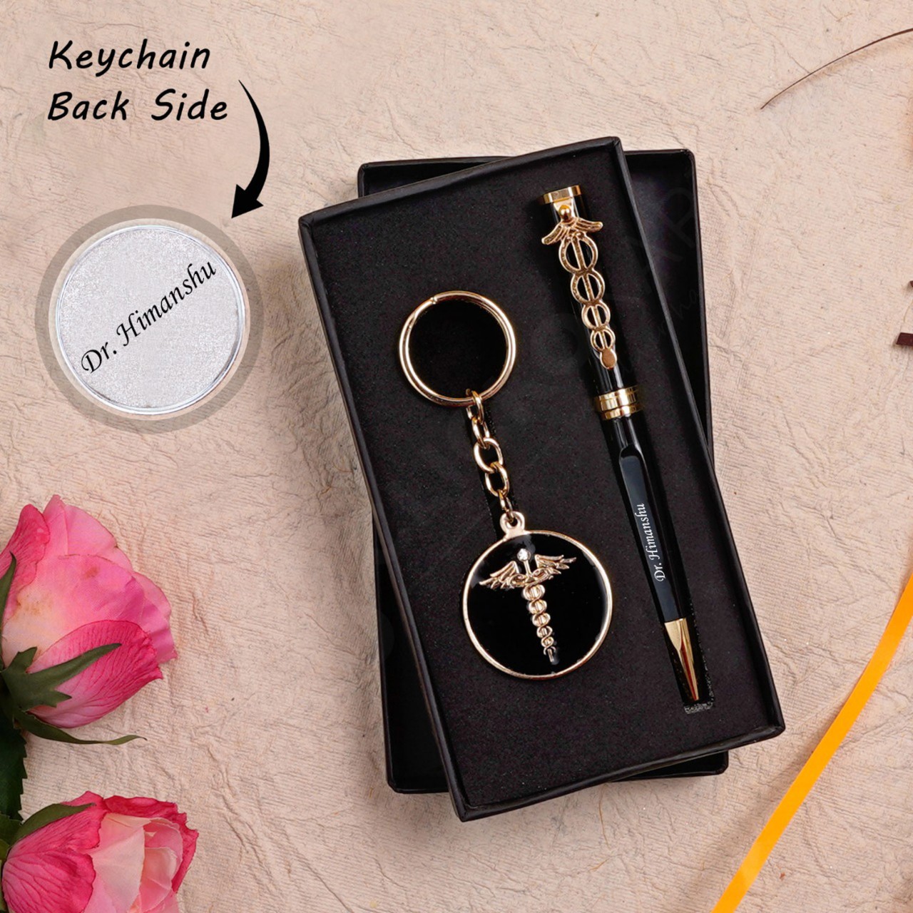 Personalized Metallic Key Chain And Pen Gift Set