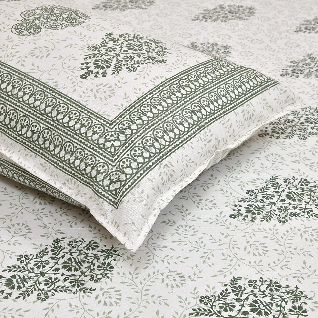 Classic Cotton Green Block Printed Bed Sheet Set