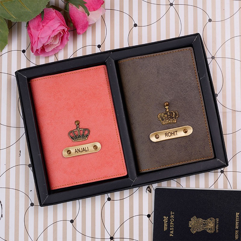 Customized Passport Covers Combo Peach & Brown