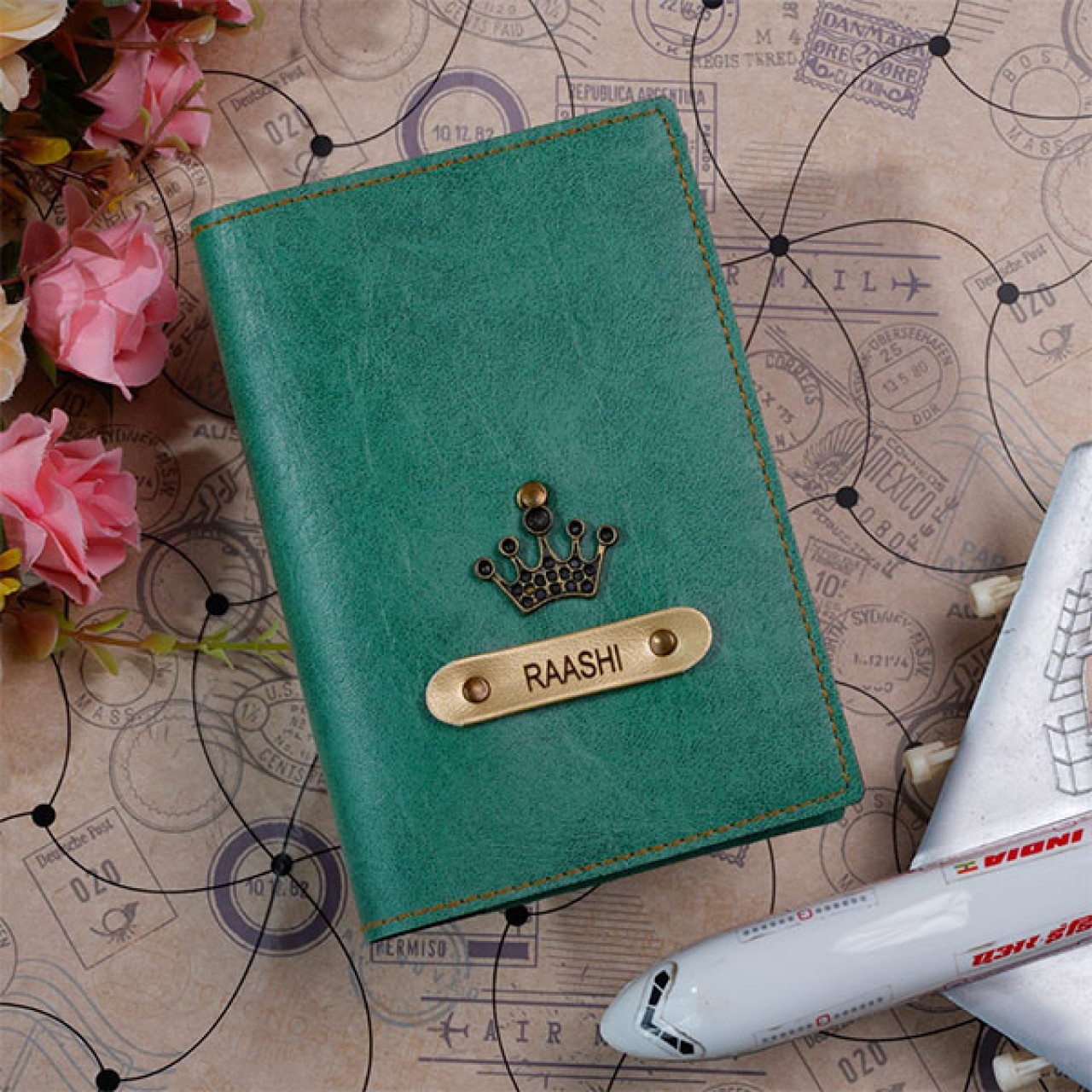 Customized Green Passport Cover With Name & Charm