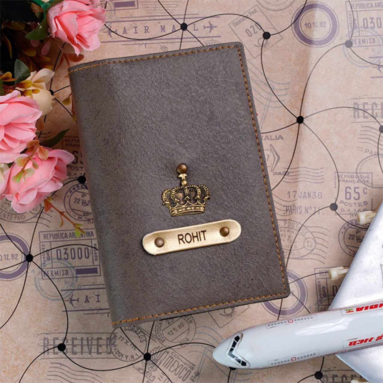 Customized Grey Passport Cover With Name & Charm