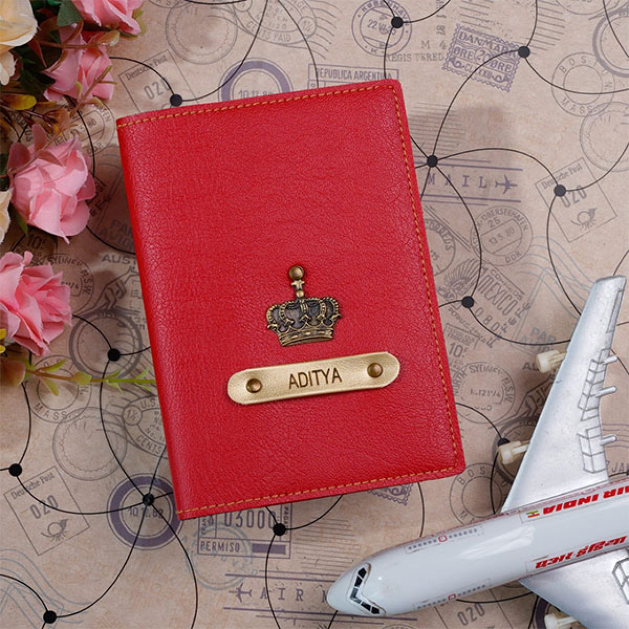 Customized Red Passport Cover With Name & Charm