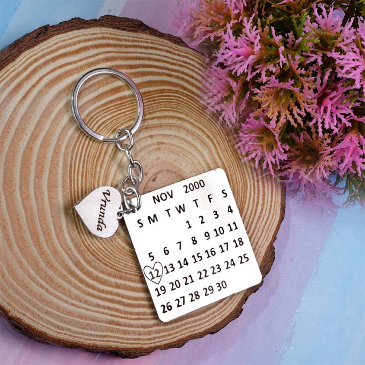 Personalized Calendar Keychain With Name Heart