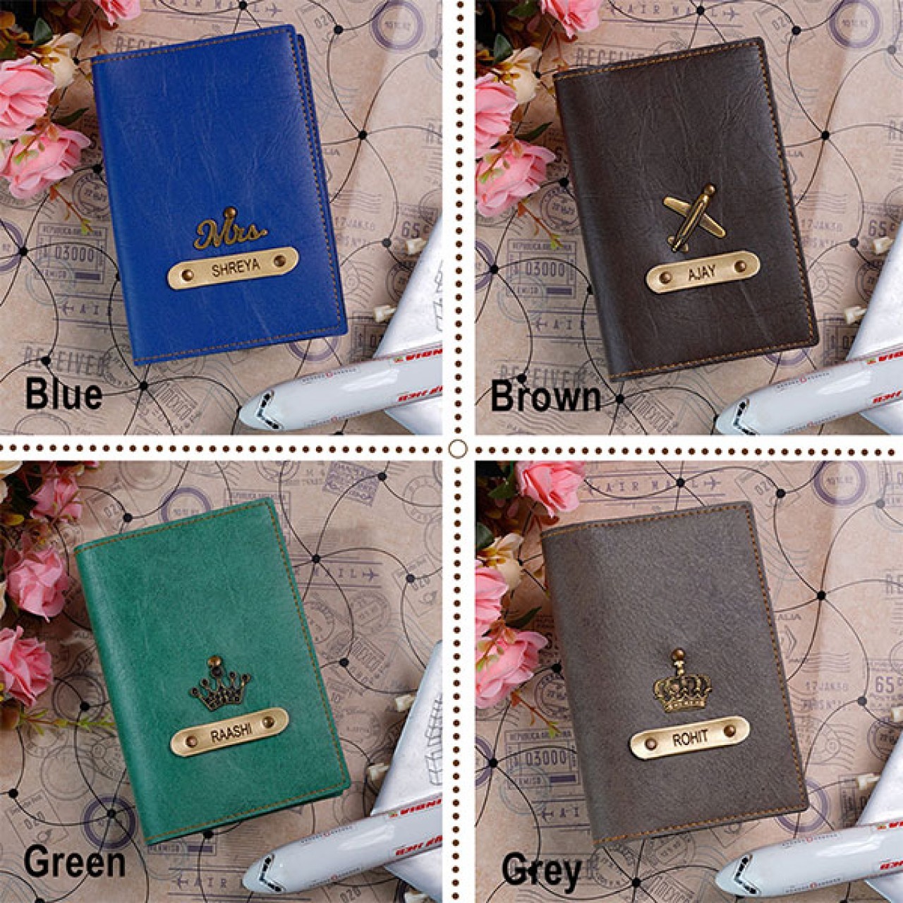 Buy Personalized Passport Cover Combo with Name & Charm