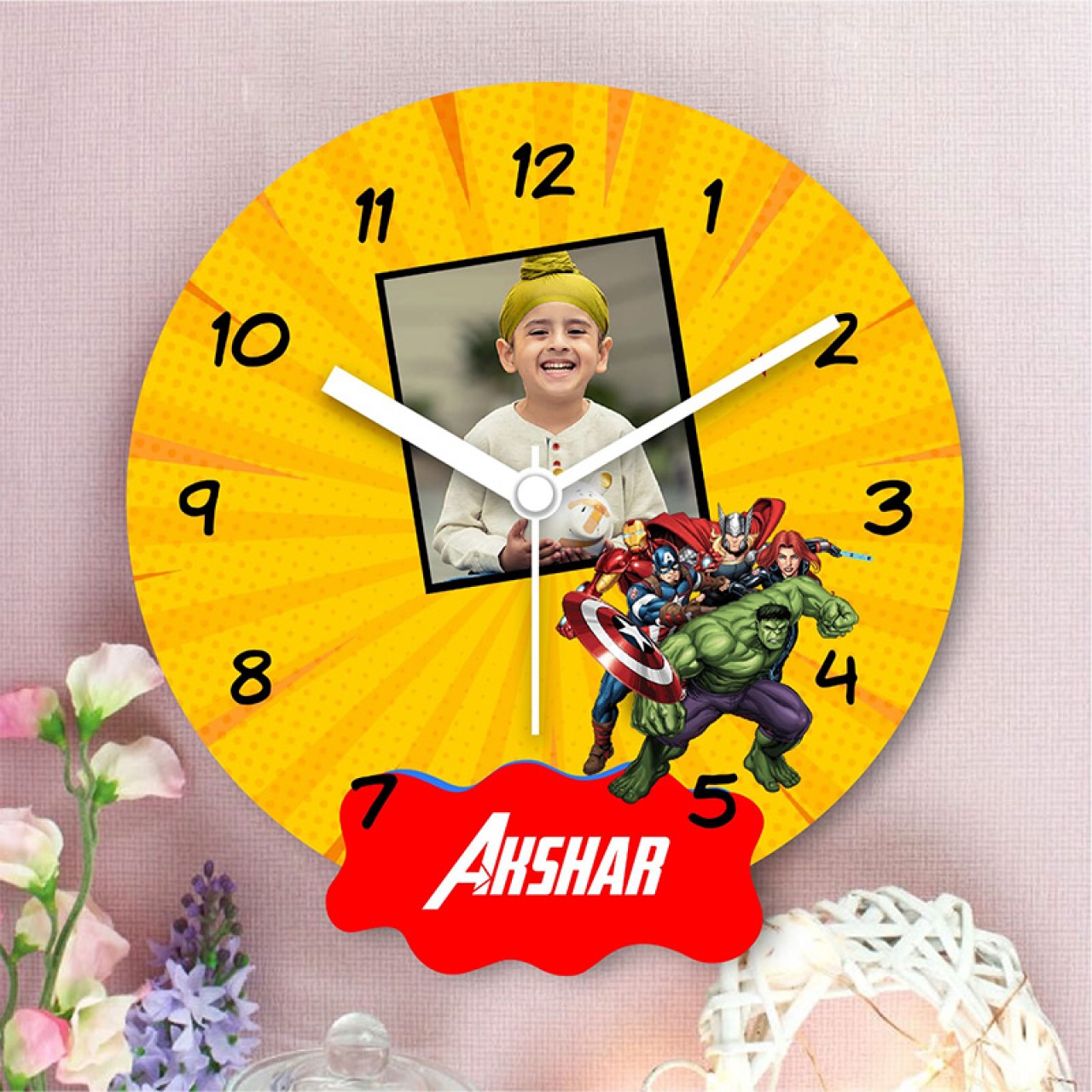 Personalized Cartoon Wall Clock With Name & Photo