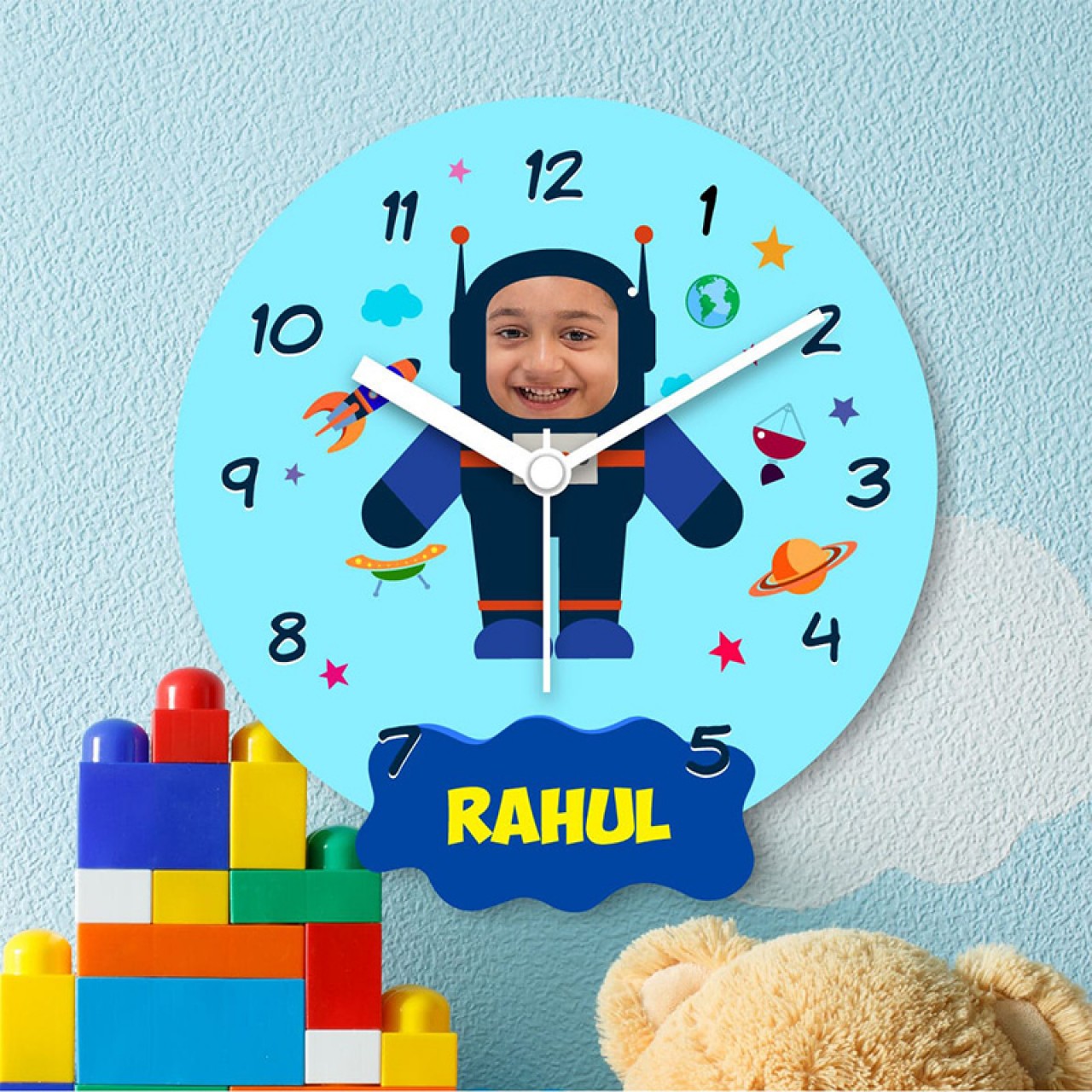 Personalized Space Robot Wall Clock With Name & Photo