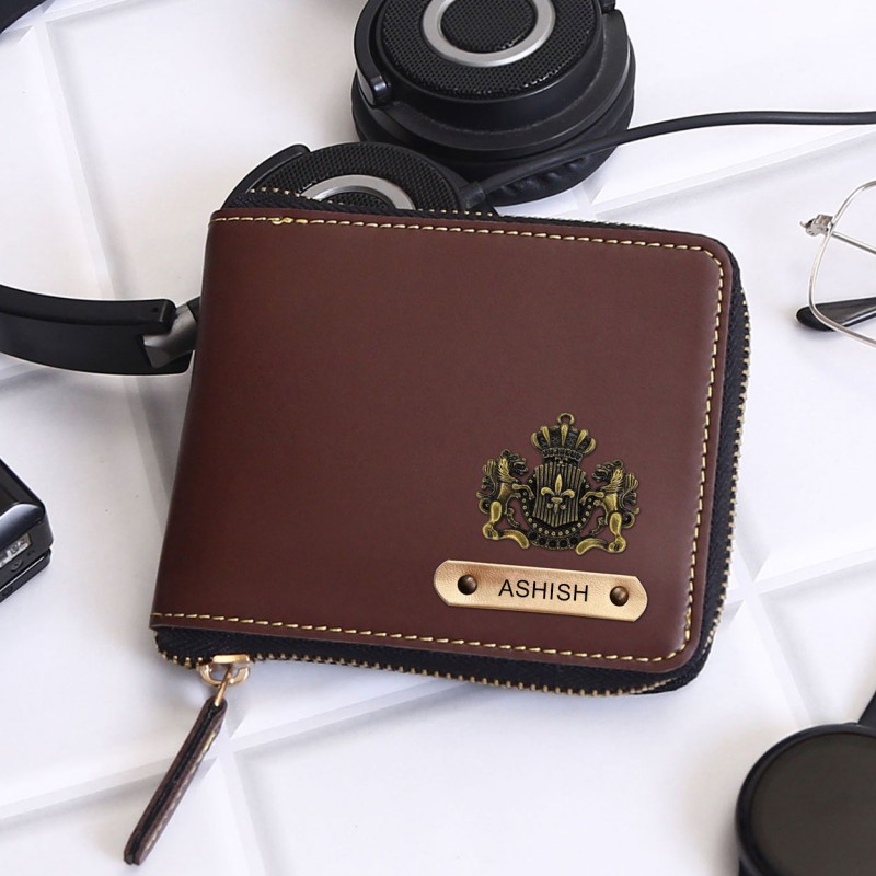 Personalized Unisex Wallet With Name & Charm - Brown