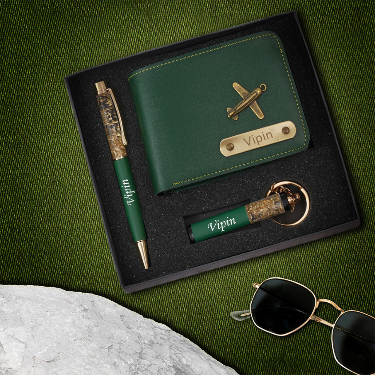 Personalized Wallet With Crystal Pen & Keychain Gift Set