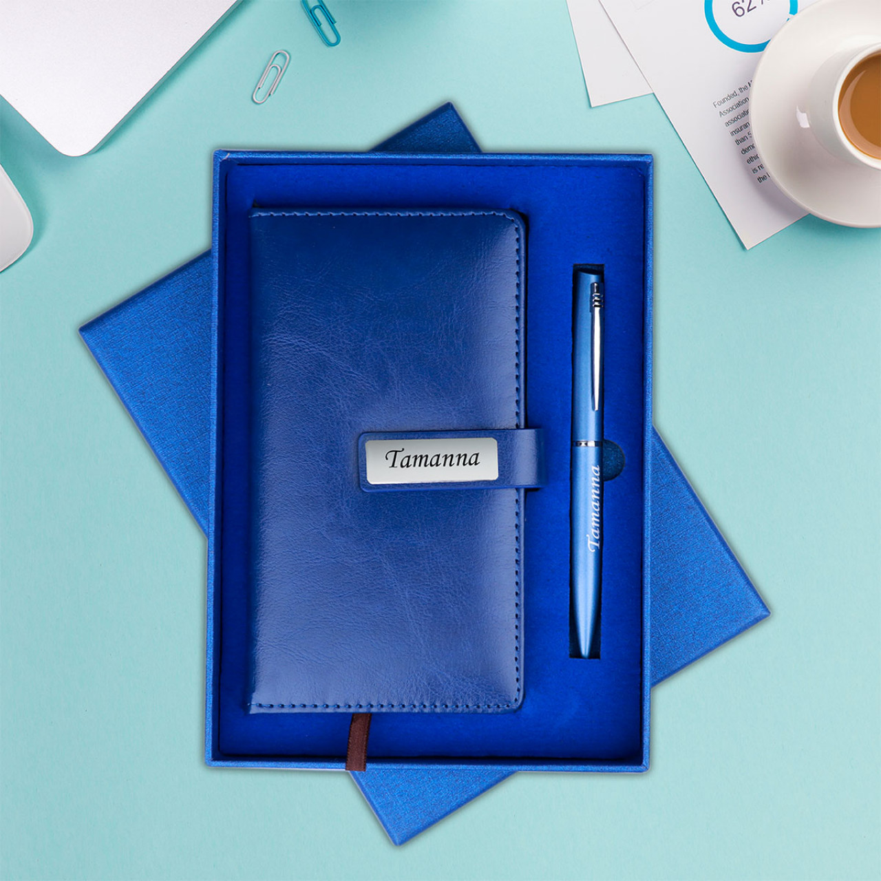 Personalized Mini Leather Diary & Pen Gift Set