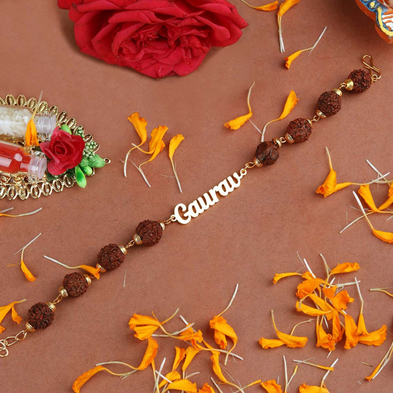 Personalized Rudraksh Chain Rakhi With Classic Design Name