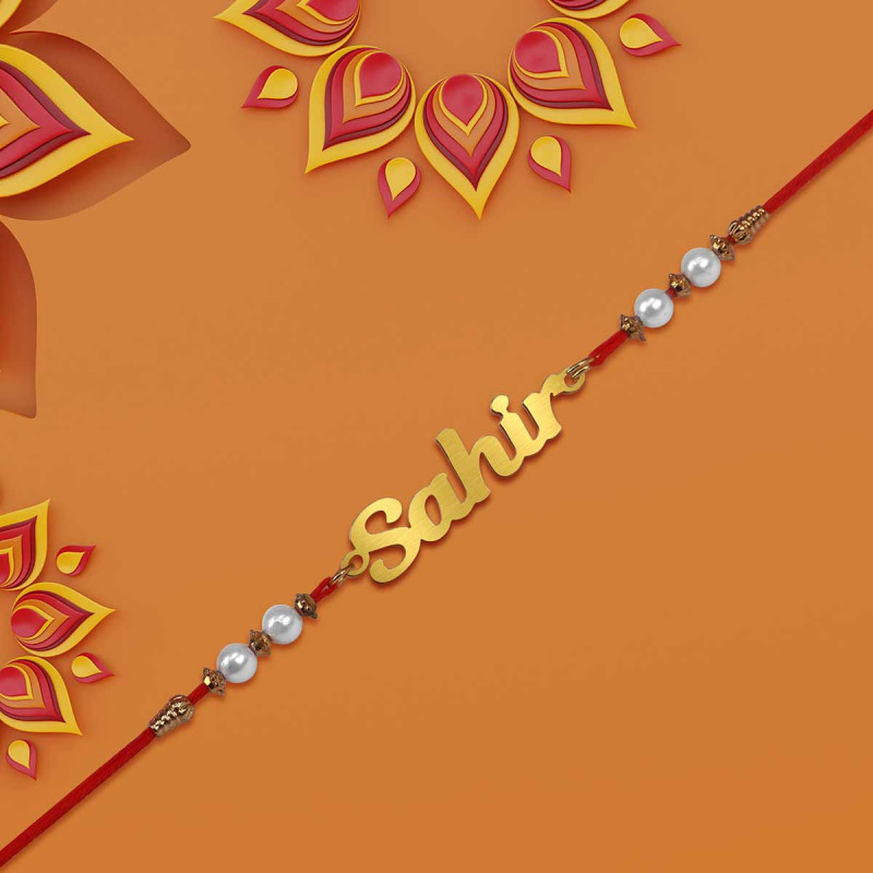 Personalized Cursive Design Name Rakhi With Pearl Beads