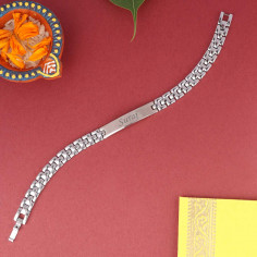 Personalized Silver Bracelet Style Rakhi With Name